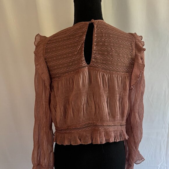 VESTIQUE Boho Dusty Rose Lace Ruffle Blouse Boutique Small 0373 - Picture 10 of 11
